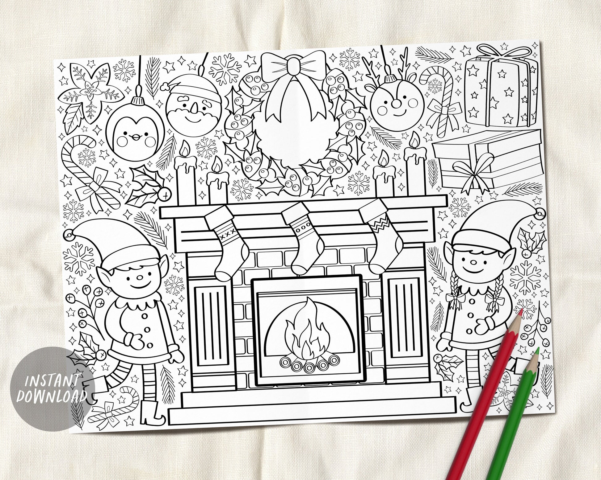 Elf Christmas Coloring Page Placemat For Kids, Holiday Elves Xmas Wrea – Puff Paper Co elf-christmas-coloring-page-placemat-for-kids-holiday-elves-xmas-wrea-puff-paper-co
