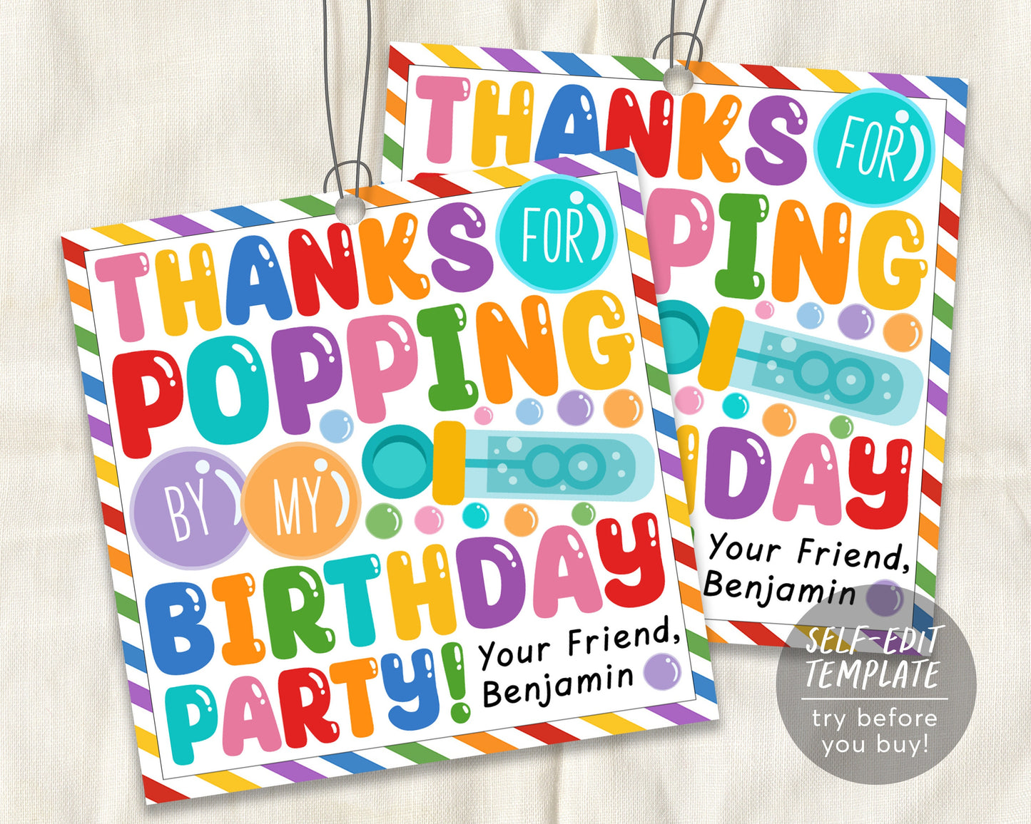 Thanks For Popping By Birthday Party Favor Tags Editable Template, Kid ...