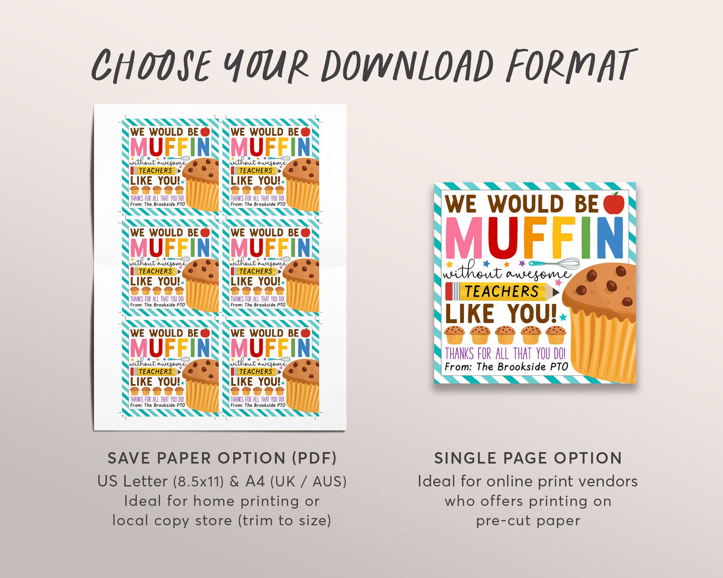 Muffin Gift Tag Editable Template, We Would Be Muffin Without Teachers Like You Favor Treat Tags, Staff School PTO PTA Appreciation Label