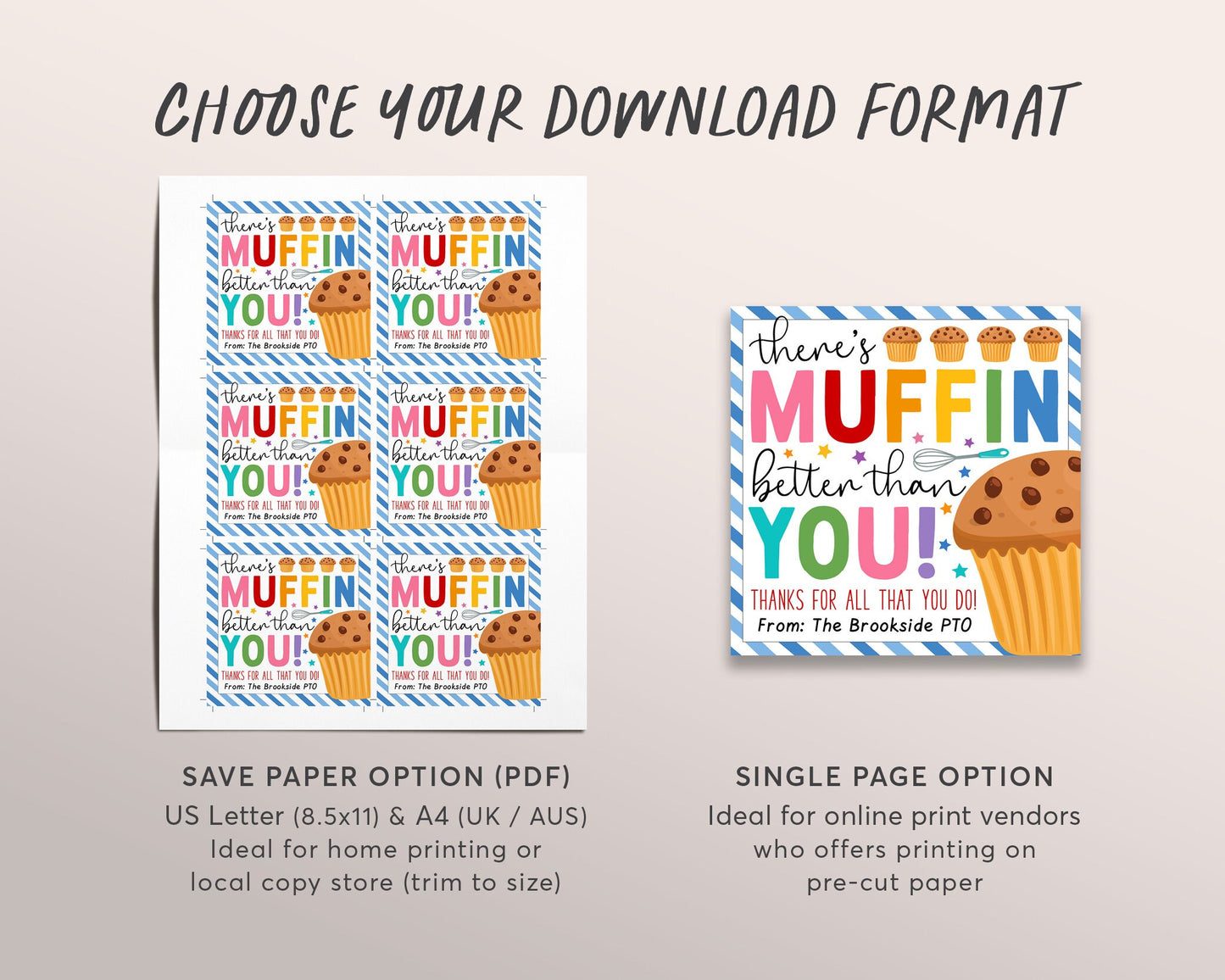 Muffin Gift Tag Editable Template, There's Muffin Better Than You Favor Treat Tags, Friend Teacher PTO PTA Staff Thank You Appreciation DIY