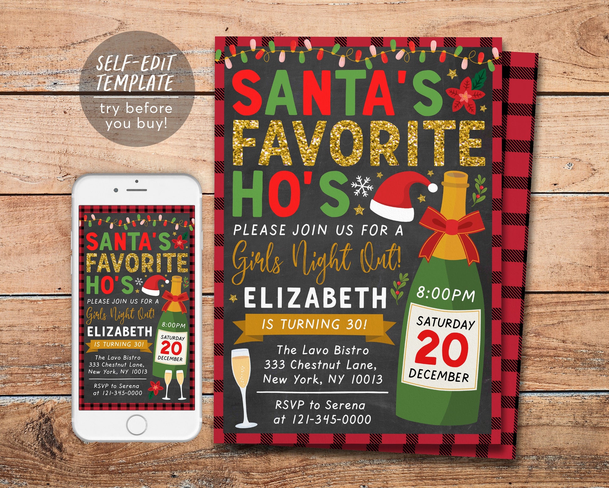 Christmas Birthday Party Invitation For Adults Editable Template