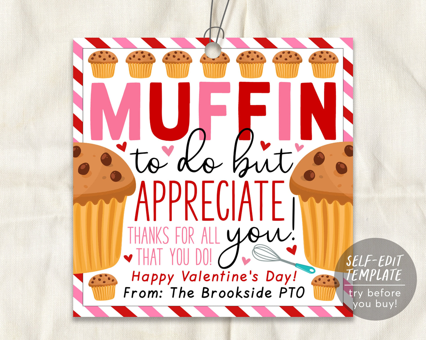Valentines Muffin Gift Tags Editable Template, Muffin To Do But Appreciate You Favor Treat Tag, Nurses Employees Thank You Appreciation