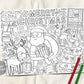 Christmas Coloring Page Placemat For Kids, Santa Craft Activity Party Sheet Printable, Xmas Party Classroom Coloring Sheet Instant Download