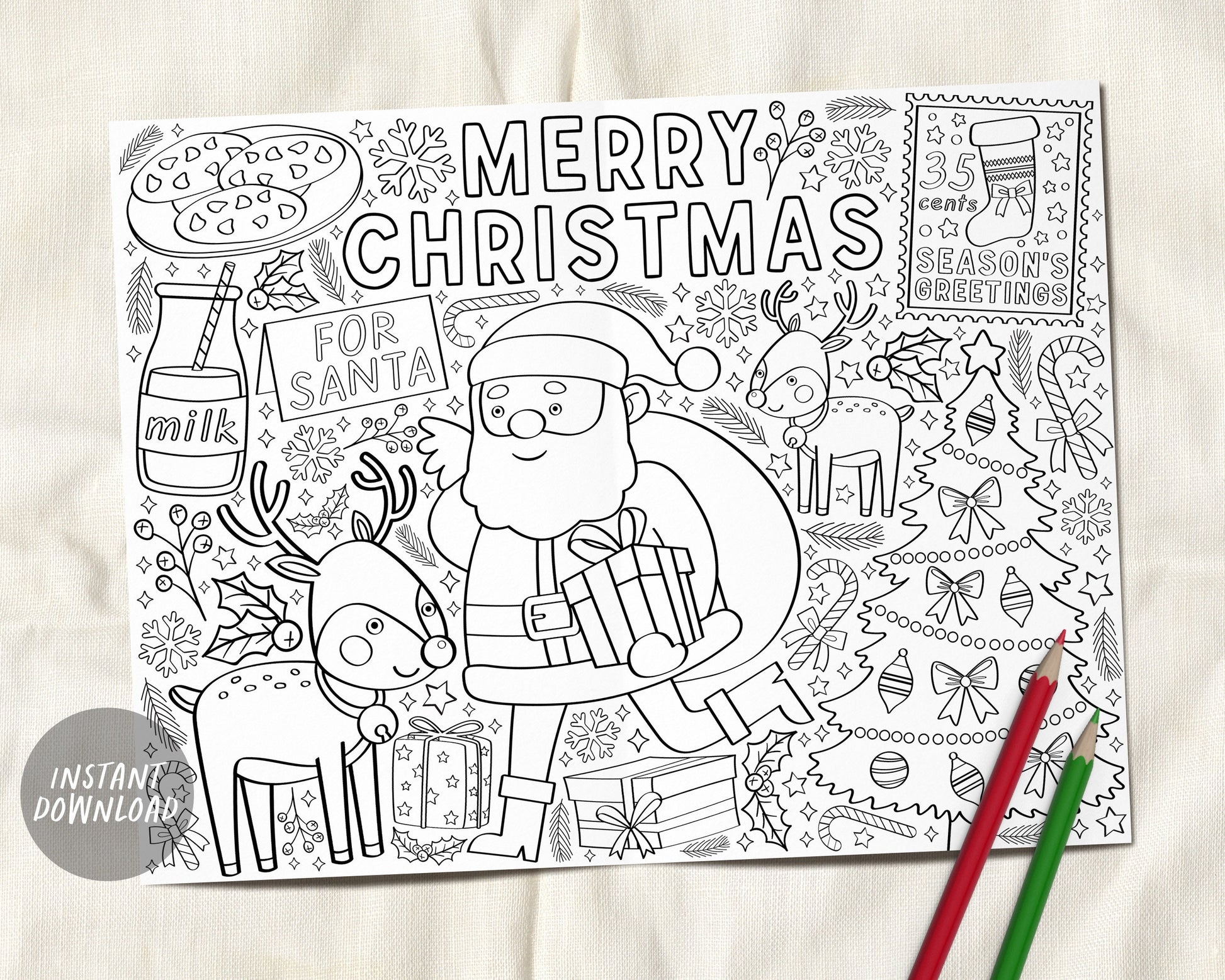 Christmas Coloring Page Placemat For Kids, Santa Craft Activity Party – Puff Paper Co christmas-coloring-page-placemat-for-kids-santa-craft-activity-party-puff-paper-co