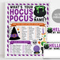 What's Your Hocus Pocus Name Game, Spooktacular Halloween Witch Themed Party Decor, Hocus Pocus Watch Party Activity With Name Tags And Sign