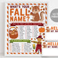 What's Your Fall Name Game With Name Tags And Sign, Fall Party Activity, Autumn Themed Party Decor, Icebreaker Game Name Generator Printable