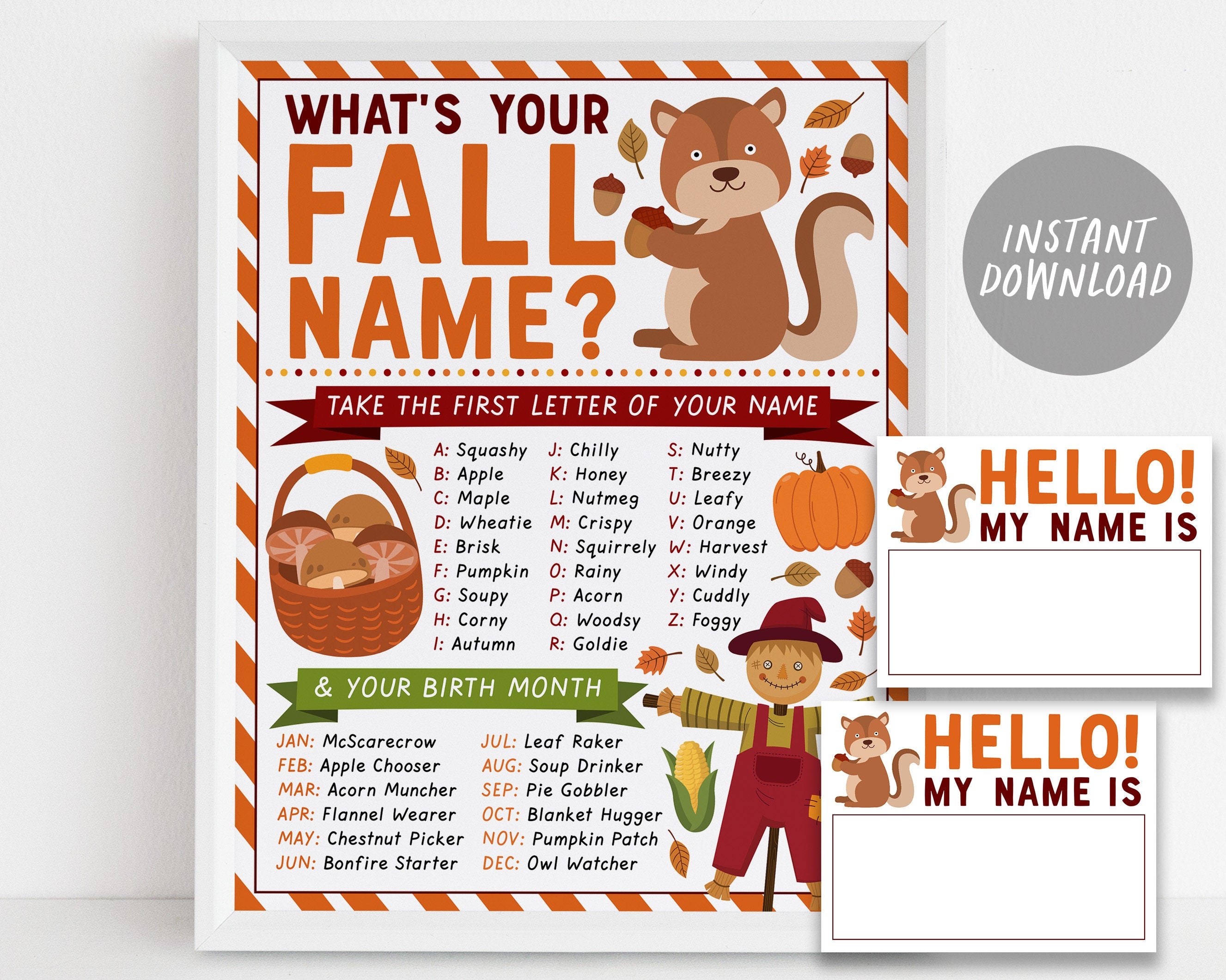 What's Your Fall Name Game With Name Tags And Sign, Fall Party Activit ...