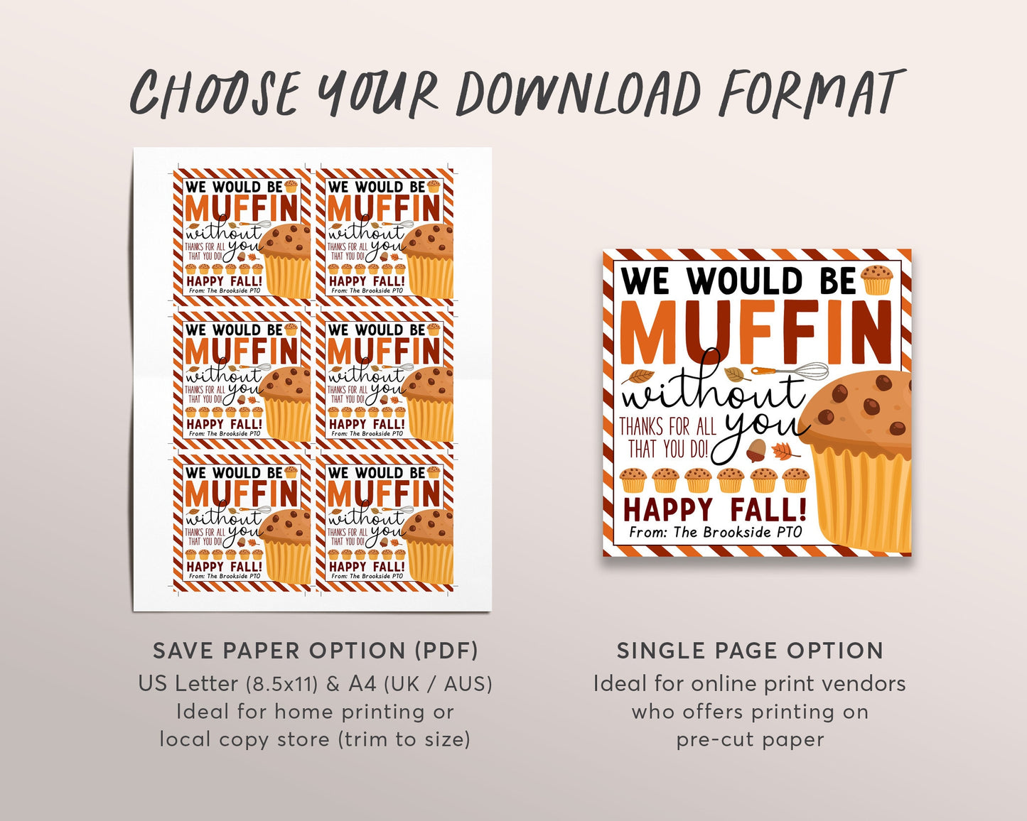 Fall Muffin Gift Tags Editable Template, Autumn Thanksgiving Would Be Muffin Without You Favor Treat, Staff Teacher Thank you Appreciation
