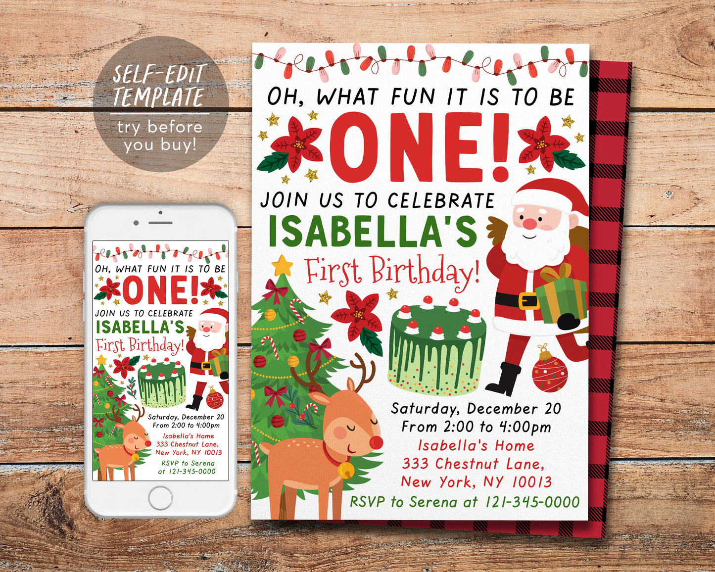 Oh What Fun Christmas Birthday Invitation Editable Template