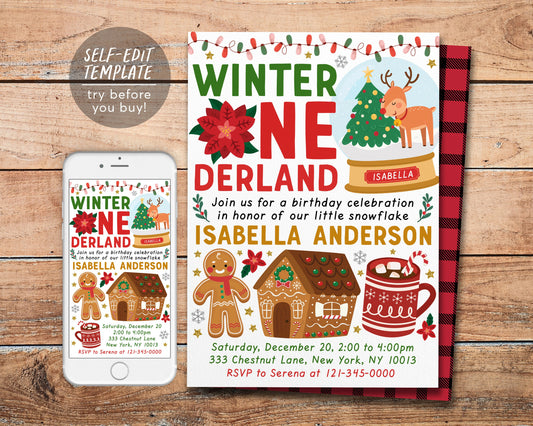 Winter ONEderland Birthday Invitation Editable Template