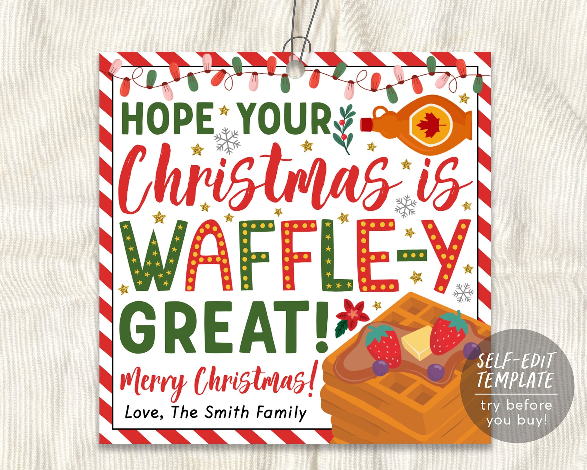 Waffle Christmas Gift Tag Editable Template