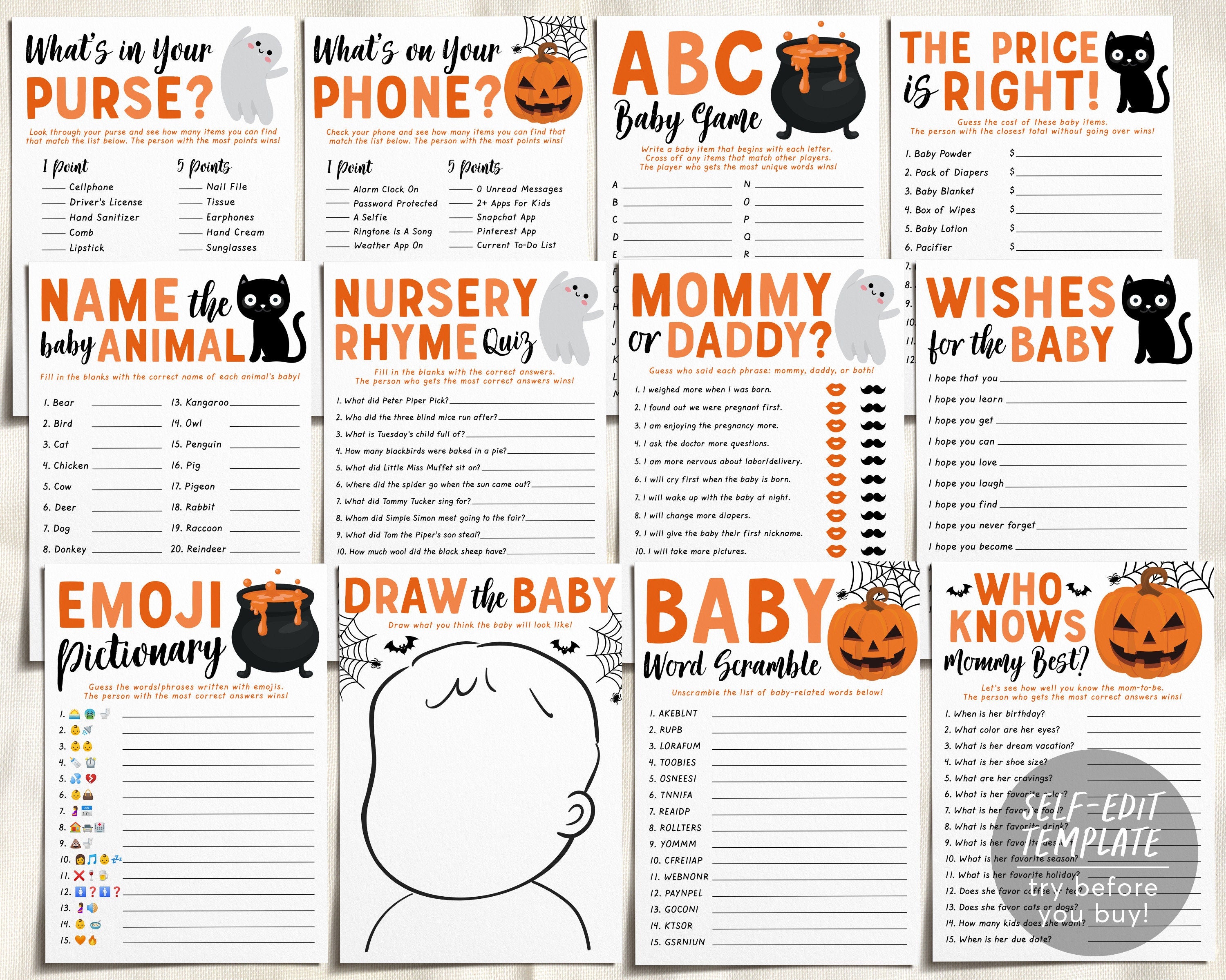 A Little Boo Halloween Baby Shower Game Don't Say Baby Game Baby Shower  Games Printable Instant Download 65BB