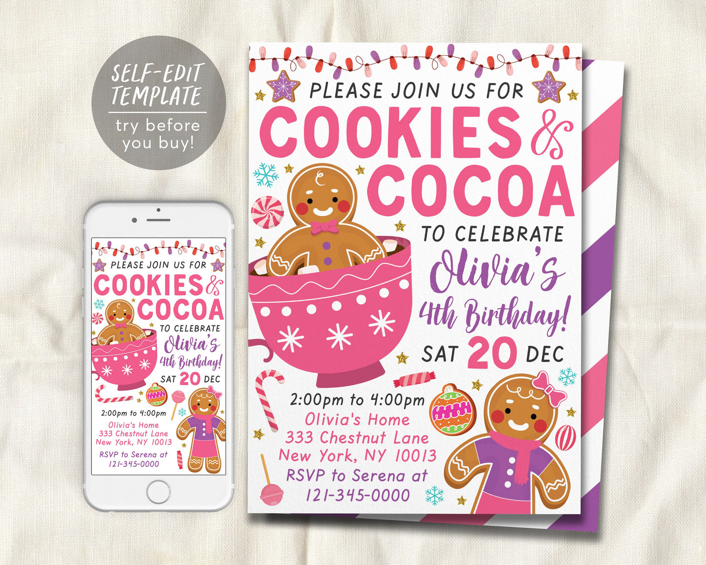 Cookies And Cocoa Birthday Invitation Editable Template