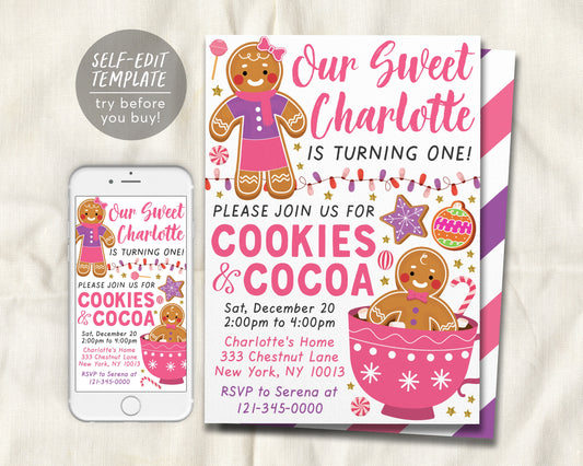 Gingerbread Birthday Party Invitation Editable Template