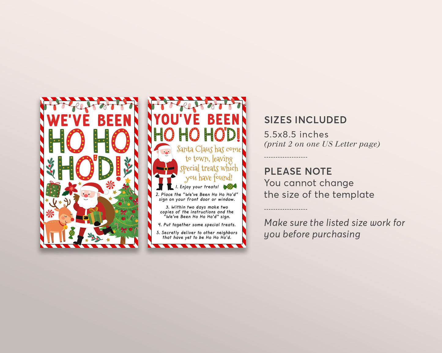 We've Been Ho Ho Ho'd Christmas Game Editable Template, I've Been Jingled Labels Printable, Santa Sign Instructions, Holiday Party Games