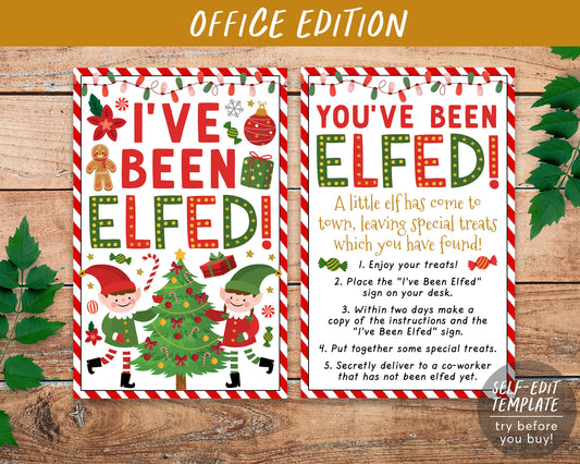 You've Been Elfed Coworker Game Editable Template, We've Been Elfed I've Been Elfed Office Game Desktop Sign Instructions, Holiday Christmas