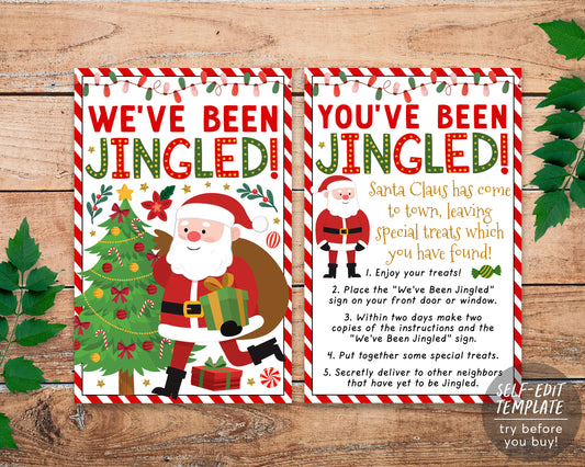 We've Been Jingled Christmas Game Editable Template, You've Been Jingled Labels Printable, Santa Sign Instructions, Neighbors Holiday Party