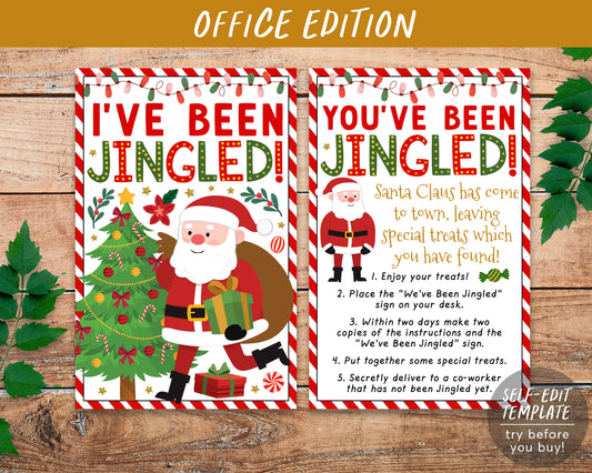 We've Been Jingled Coworker Christmas Game Editable Template, I've Been Jingled Sign Instructions, Santa Holiday Office Game Desktop DIY