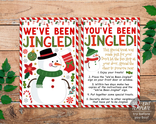 We've Been Jingled Winter Game Editable Template, You've Been Jingled Printable, Snowman Christmas Sign Instructions, Neighbors Holiday