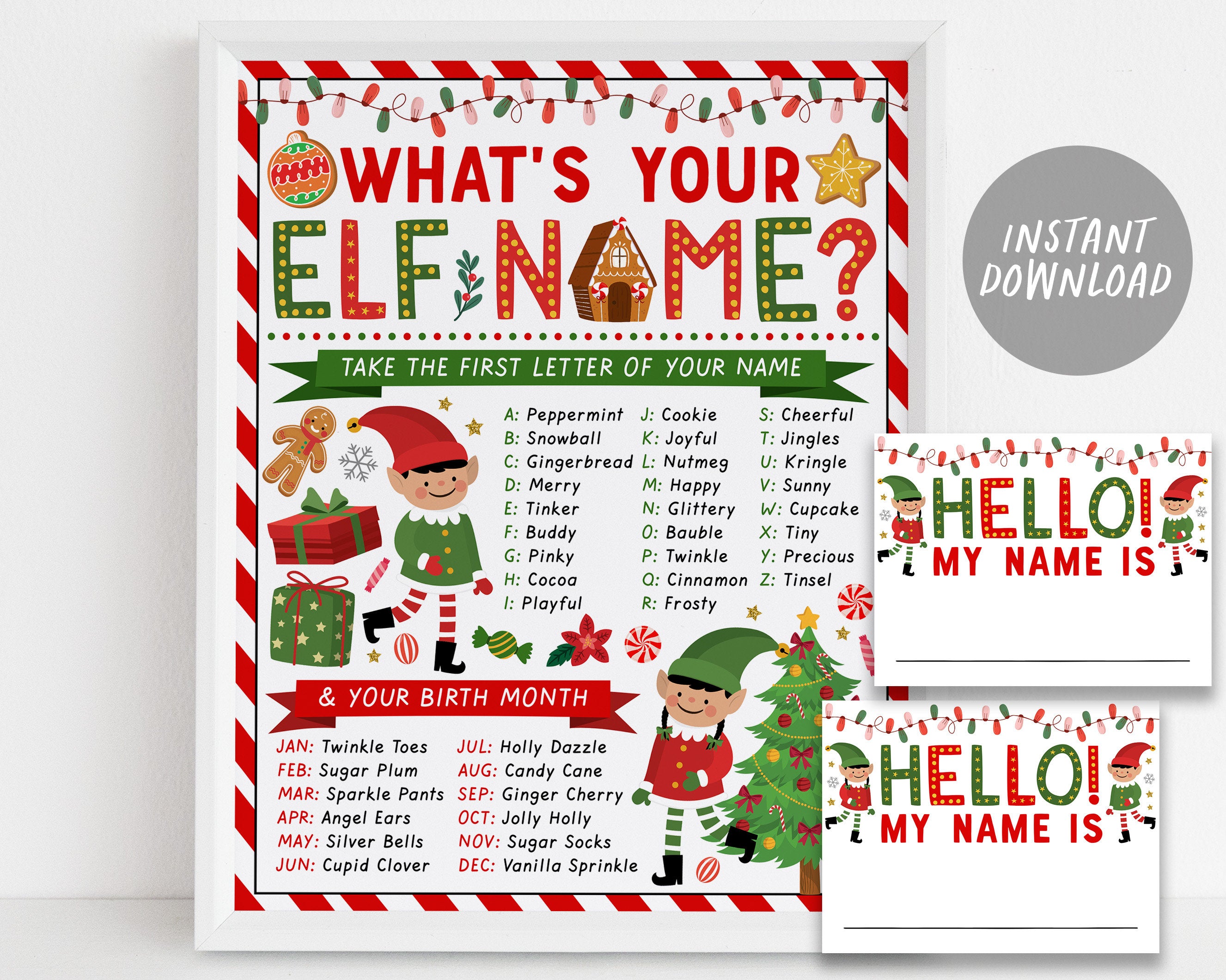 What's your Elf Name Game, Elves Christmas Party Activity Game With Na ...