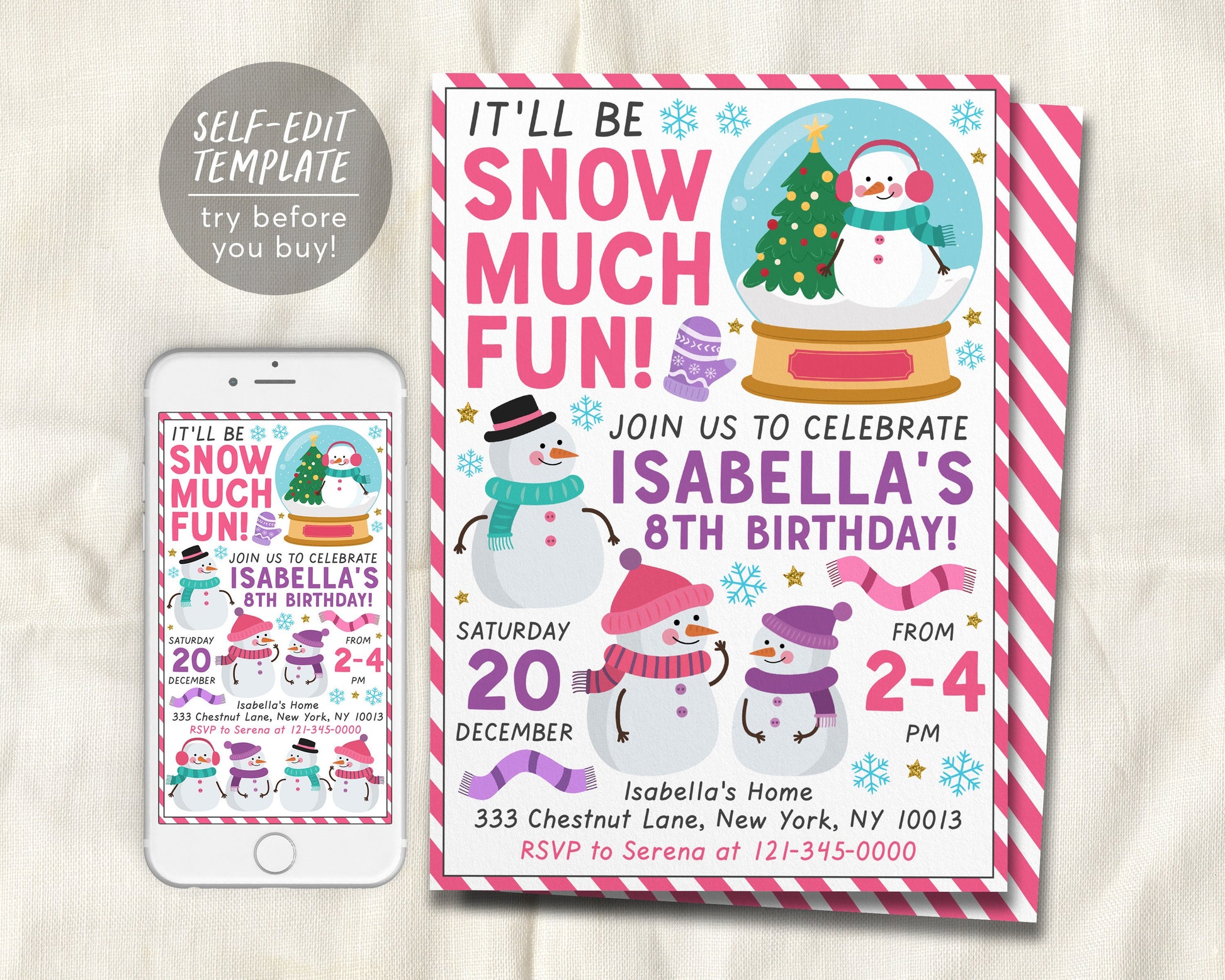 Snowman Birthday Party Invitation Editable Template