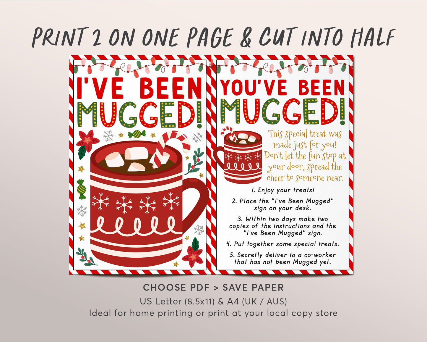 We've Been Mugged Christmas Coworker Office Party Game Editable Template, I've Been Mugged Holiday Winter Sign Instructions Printable DIY