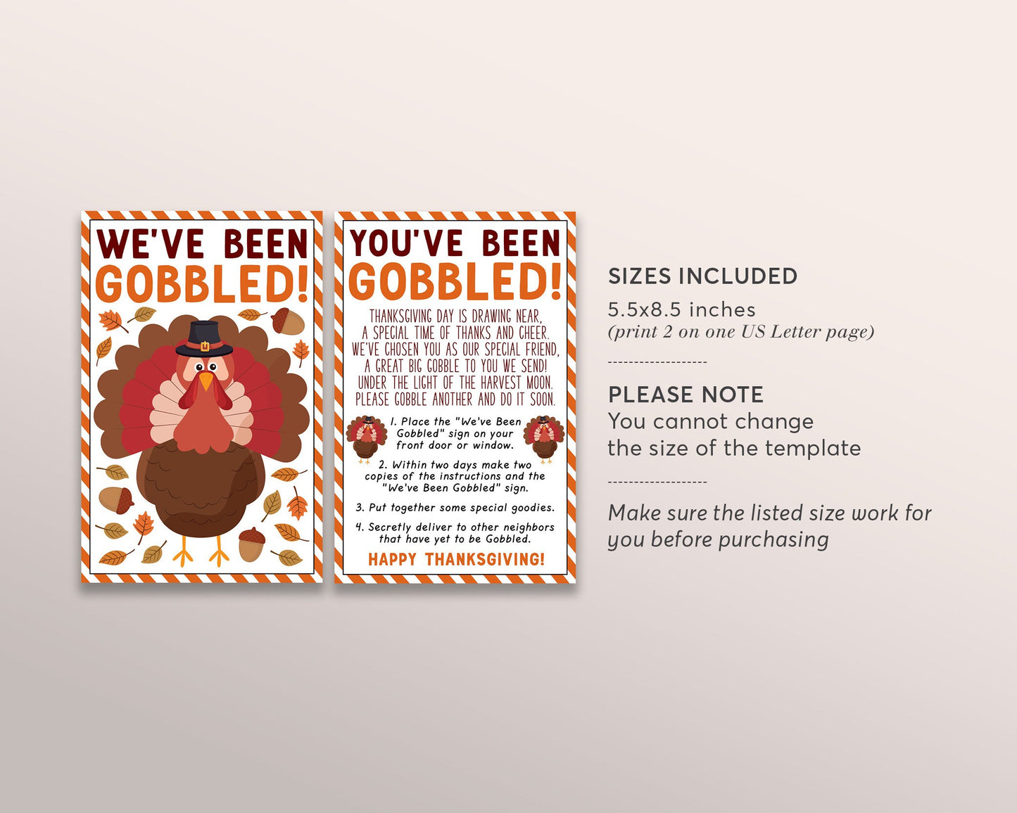 We've Been Gobbled Game Editable Template, You've Been Gobbled, Thanksgiving Friendsgiving Activity Tradition Sign Instructions Neighbors
