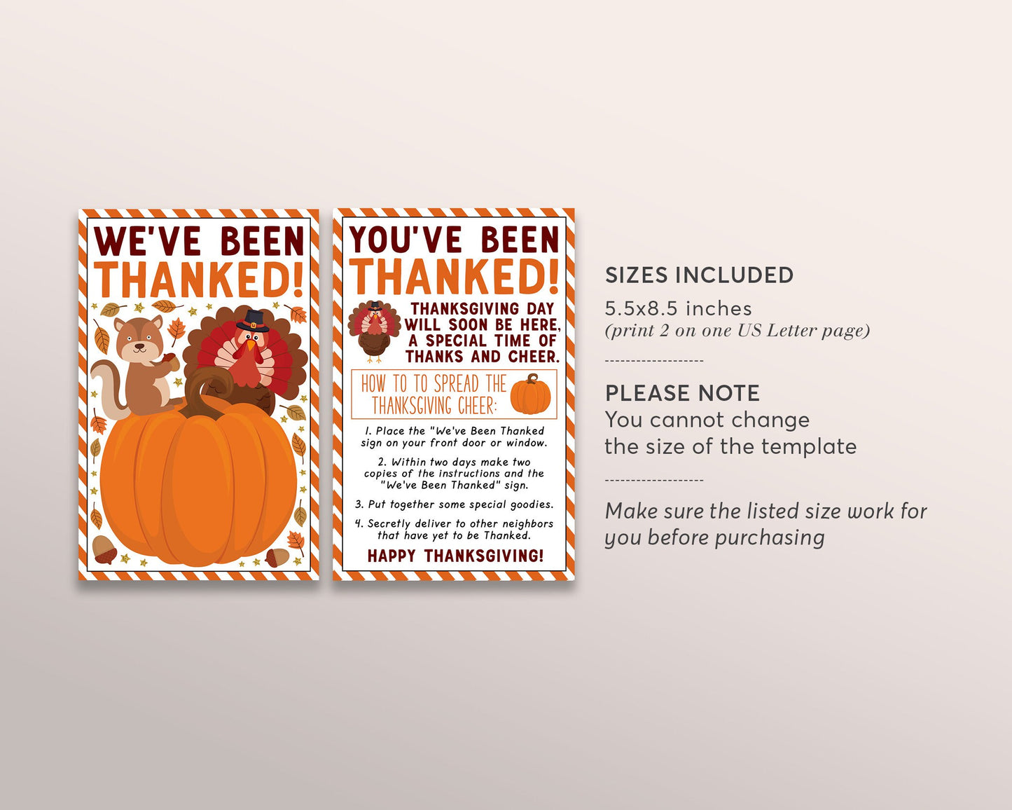We've Been Thanked Game Editable Template, You've Been Thanked, Thanksgiving Friendsgiving Activity Tradition Sign Instructions Neighbors