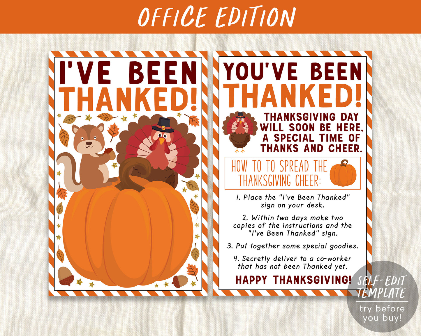 I've Been Thanked Coworker Game Editable Template, You've Been Thanked, Thanksgiving Thank'd Office Party Game, Activity Sign Instructions