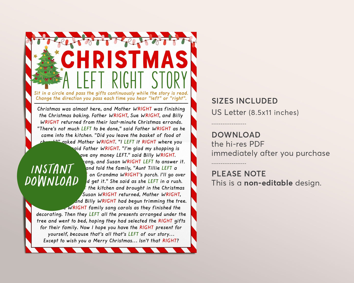 Christmas Left Right Game, Left Right Story Pass the Gift Exchange Game, Winter Xmas Holiday Office Party Icebreaker for Kids And Adults