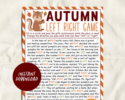Fall Left Right Game, Left Right Story Pass the Gift Prize Exchange Game, Fall Family Reunion Autumn Office Party Icebreaker for Kids Adults