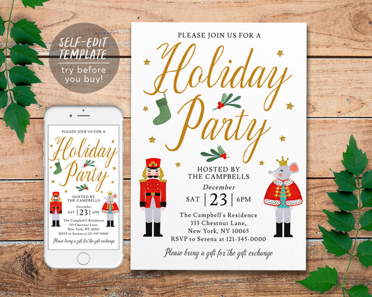 Nutcracker Christmas Invitation Editable Template