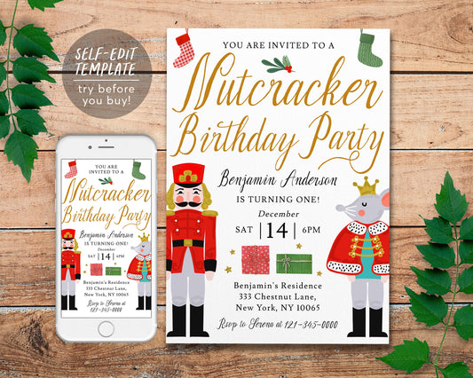 Nutcracker Birthday Party Invitation Editable Template