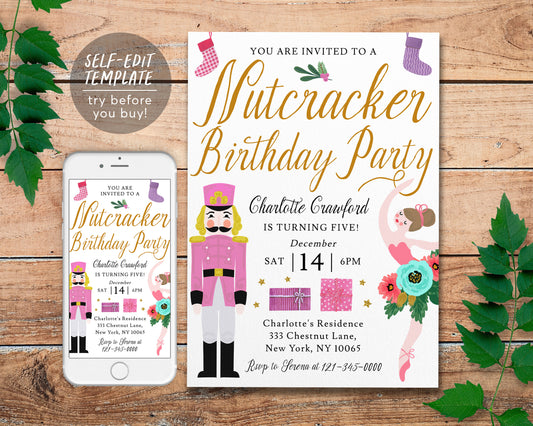 Nutcracker Birthday Party Invitation Editable Template