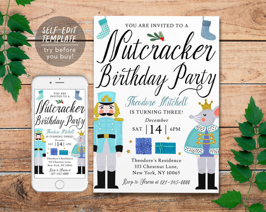 Nutcracker Birthday Party Invitation Editable Template