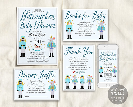 Nutcracker Baby Shower BUNDLE Invitation Suite Set Editable Template