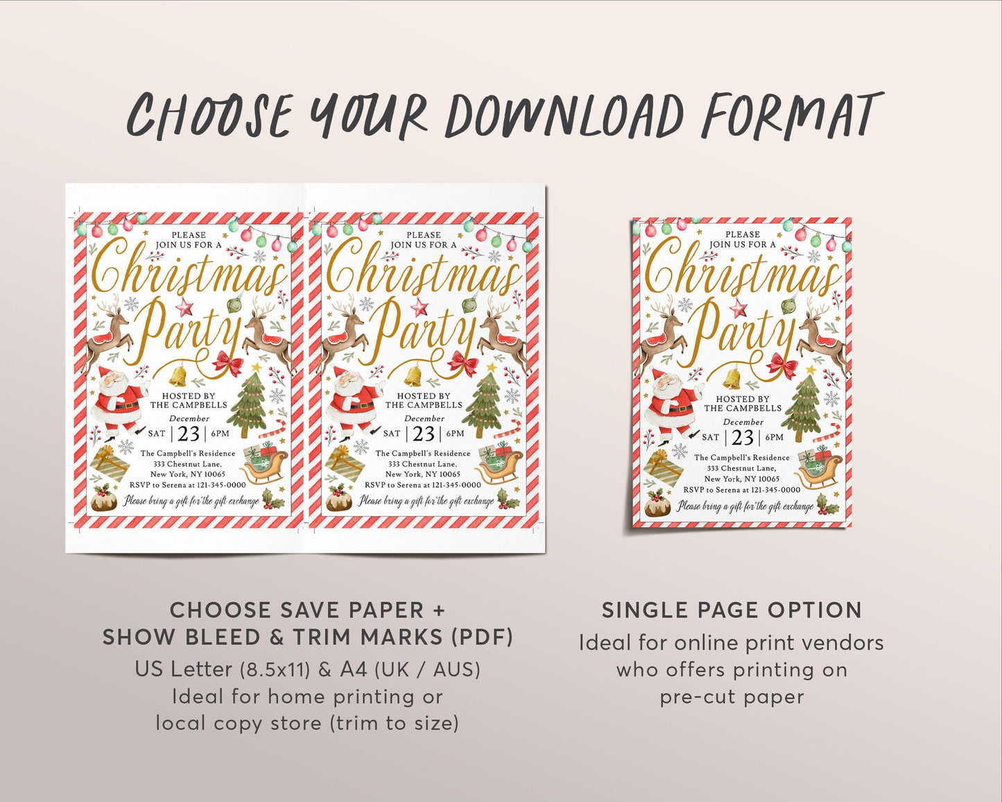 Christmas Party Invitation Editable Template, Holiday Party Santa Invite For Kids And Adults Invite Evite Printable, Festive Work Party DIY