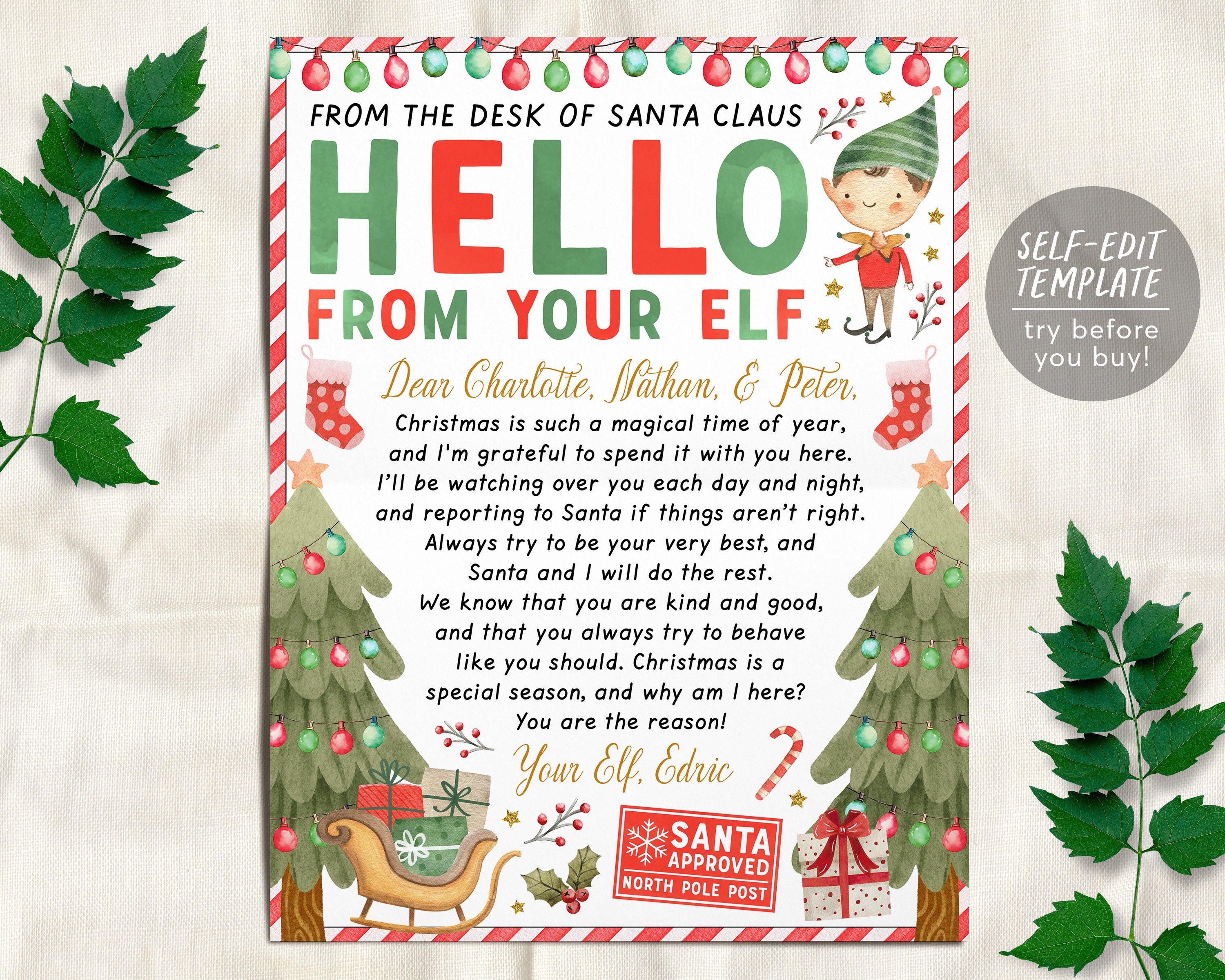 Hello Letter from Elf Editable Template, BOY OR GIRL Elf Arrival Note ...