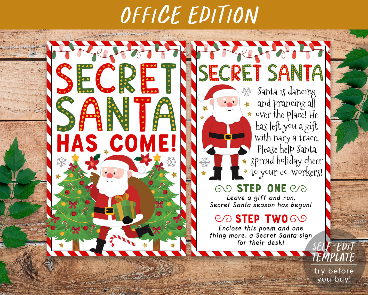 Secret Santa Coworker Office Christmas Game Editable Template, Santa G