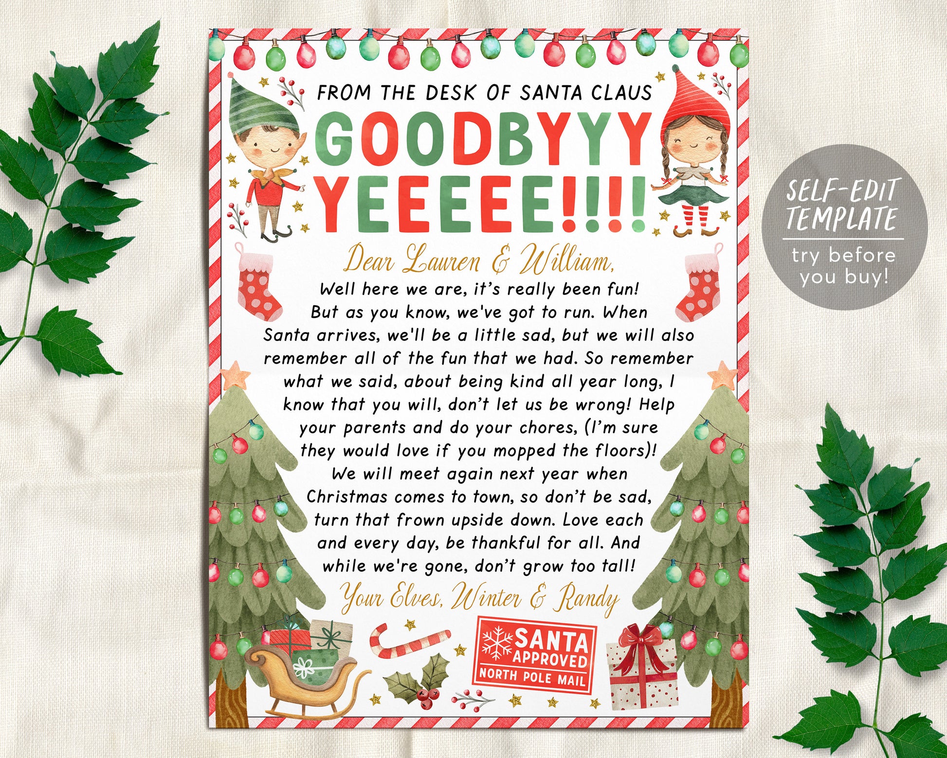 Goodbye Letter from Elf Editable Template, End of Christmas Farewell N ...