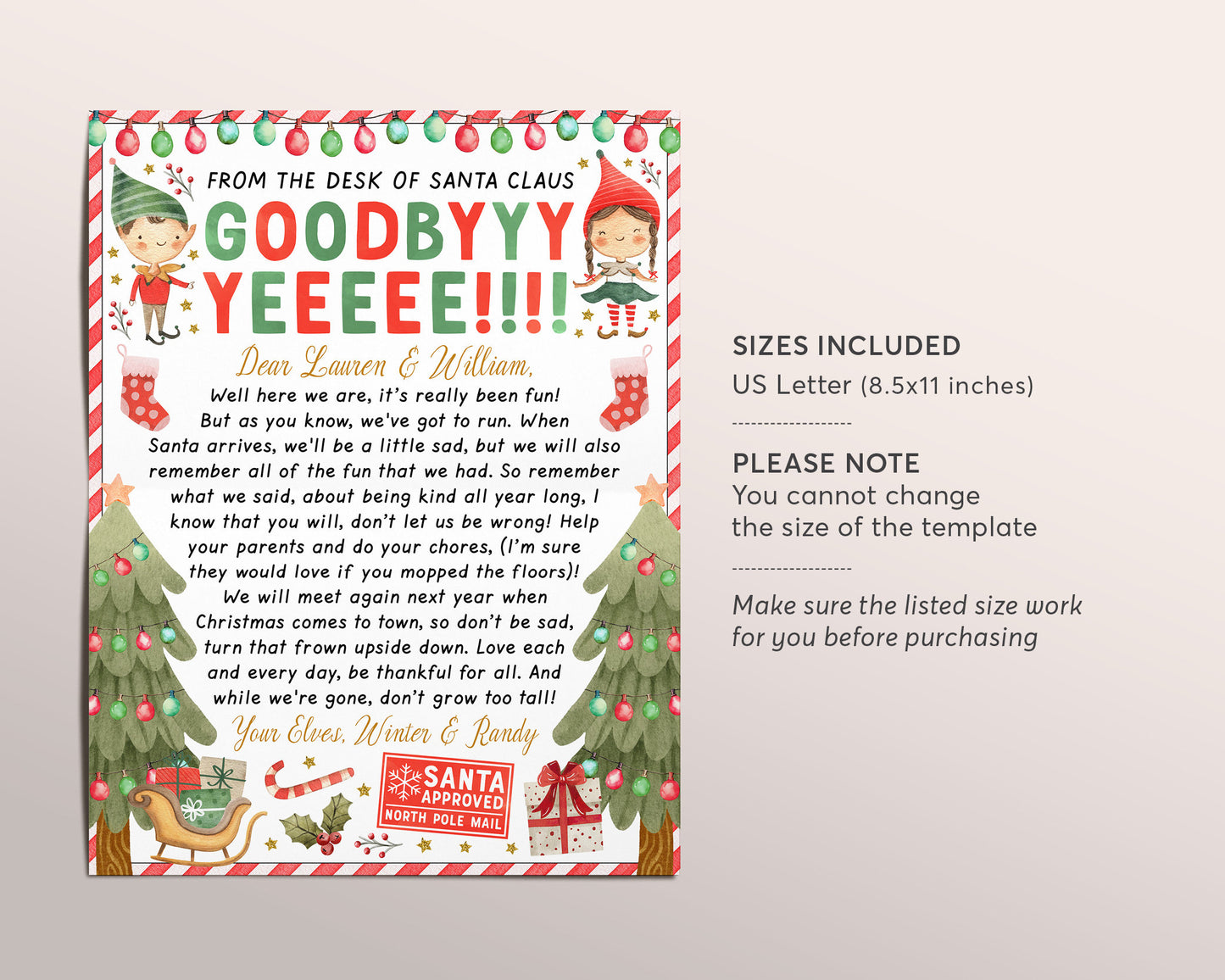 Goodbye Letter from Elf Editable Template, End of Christmas Farewell Note from Elves, Christmas Traditions Activity, Boy Girl Elf Printable