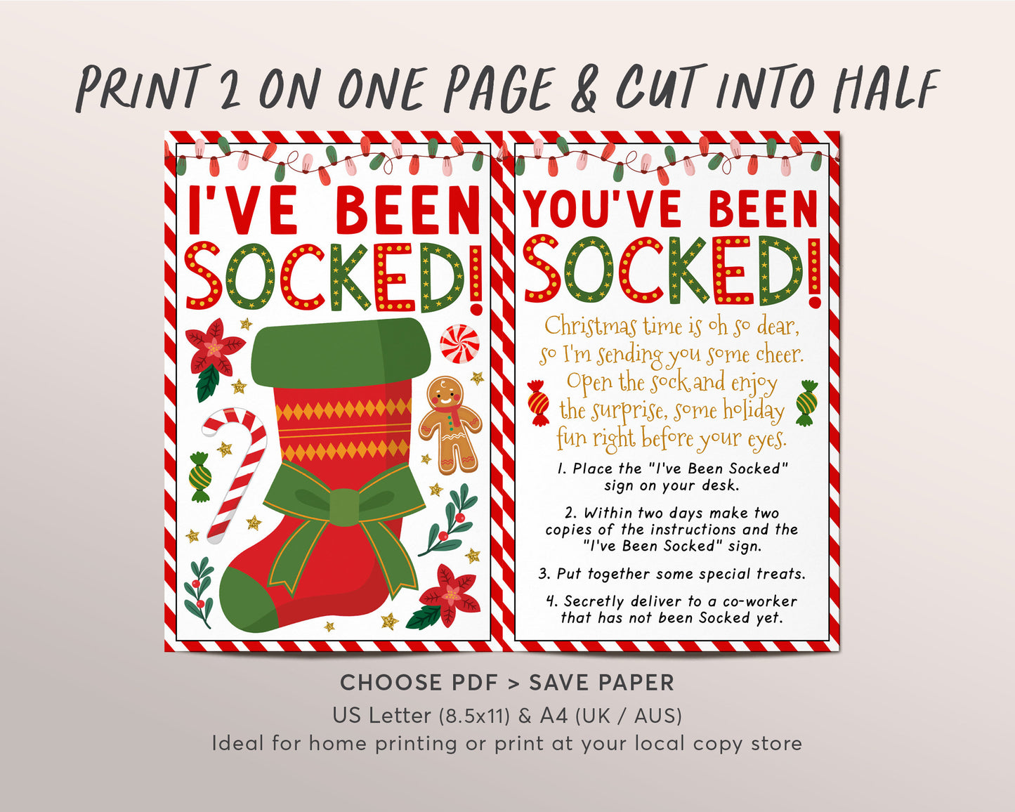We've Been Socked Christmas Office Party Game Editable Template, I've Been Socked, Christmas Holiday Stocking Exchange Sign Instructions