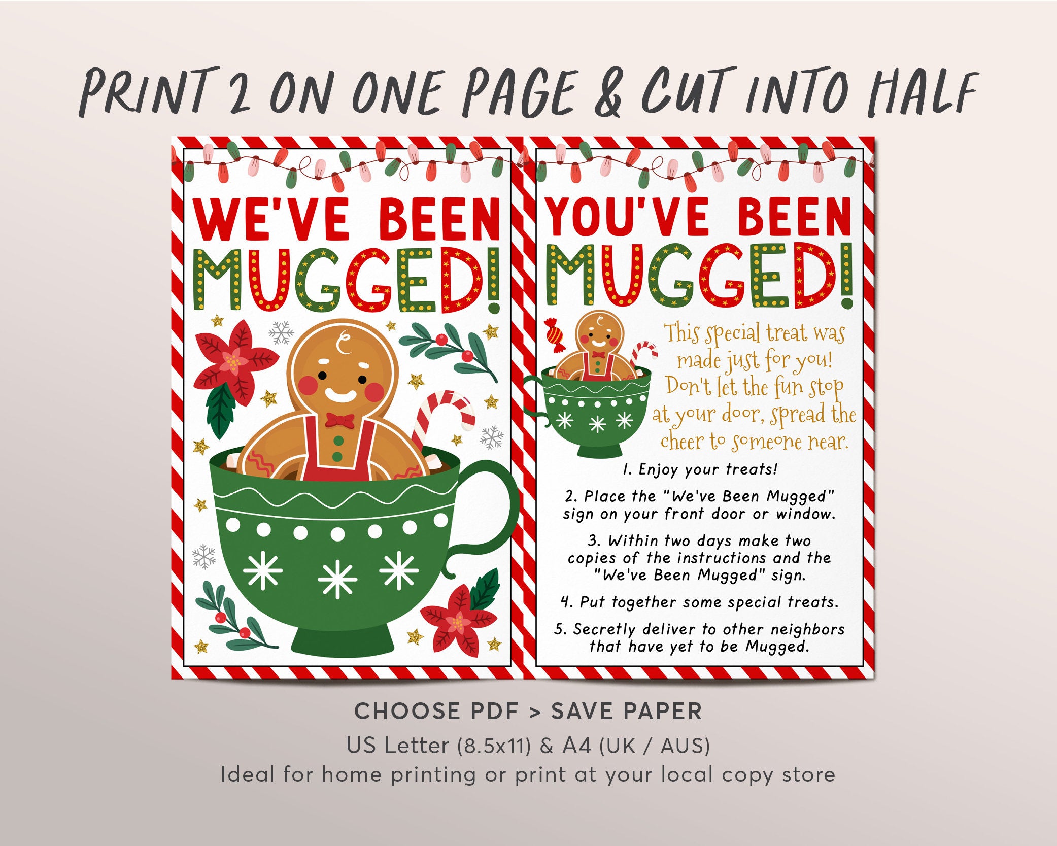 we've been mugged christmas game editable template, you've been mugged  holiday winter sign instructions, gifts for neighbors printable diy