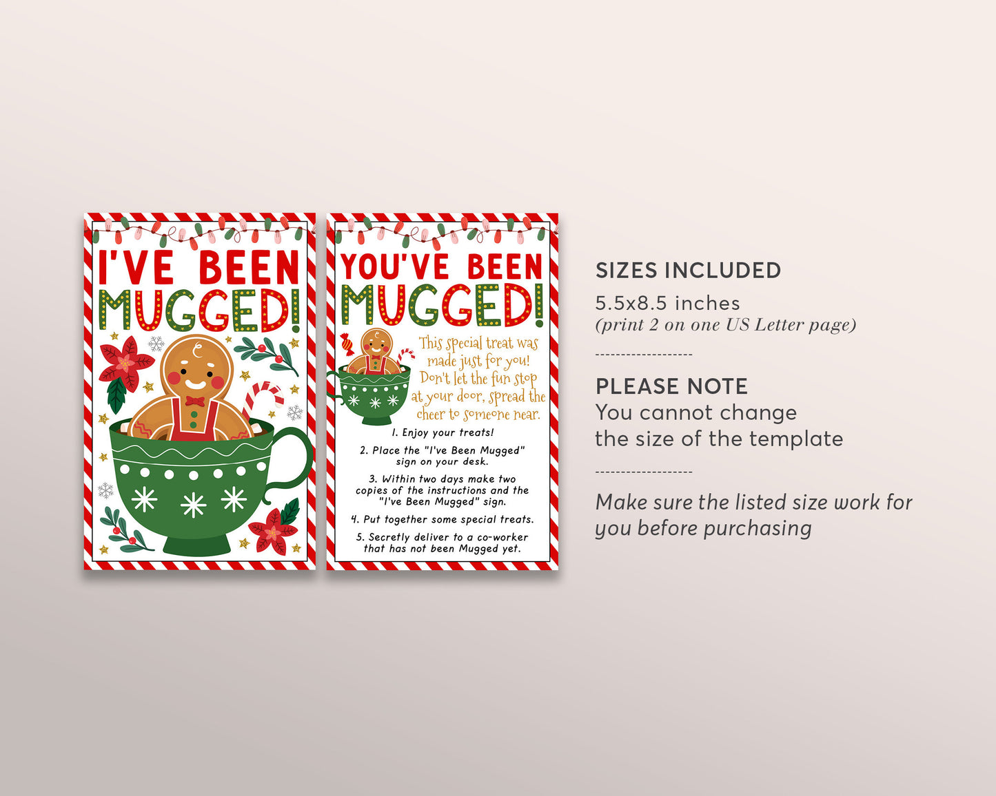 We've Been Mugged Christmas Coworker Office Party Game Editable Template, I've Been Mugged Holiday Winter Sign Instructions Printable DIY