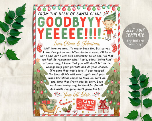 Goodbye Letter from Elf Editable Template, End of Christmas Farewell Note from Elves, Girl Or Boy Elf, Christmas Activity Winter Traditions