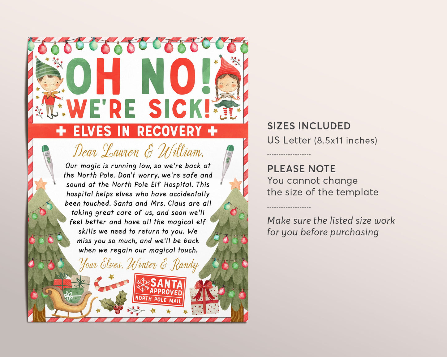 Christmas Elves Recovery Letter Editable Template, Elf Lost Magic Letter, Oh No We're Sick Elves Was Touched Letter Holiday Printable