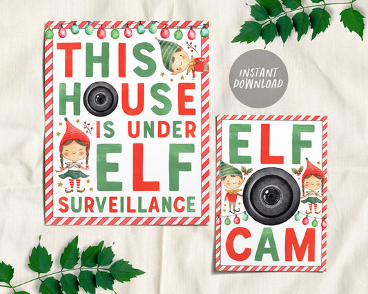 Elf Surveillance And Camera Sign, House Under Elf Surveillance, Elf CAM Sign, Christmas Elf Activity Game, Christmas Game Printable Decor