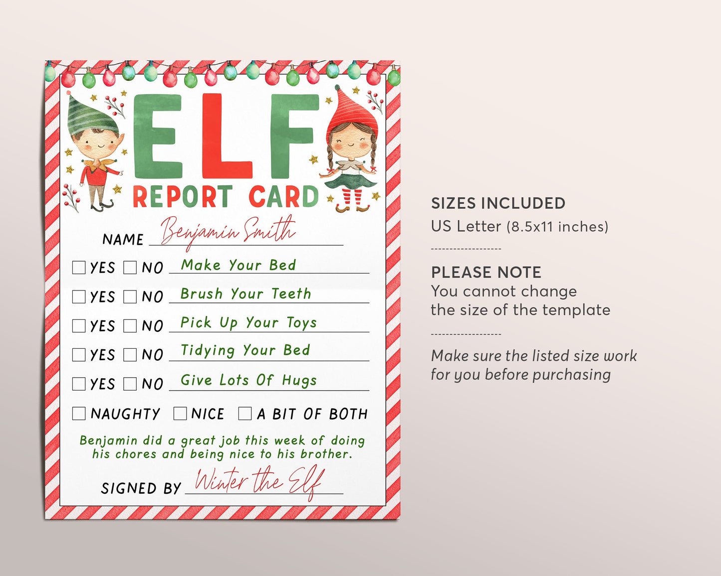 Elf Report Card Editable Template, Christmas Elf Report Letter Naughty Or Nice, Santa Claus Report Card, North Pole Official Santa Mail