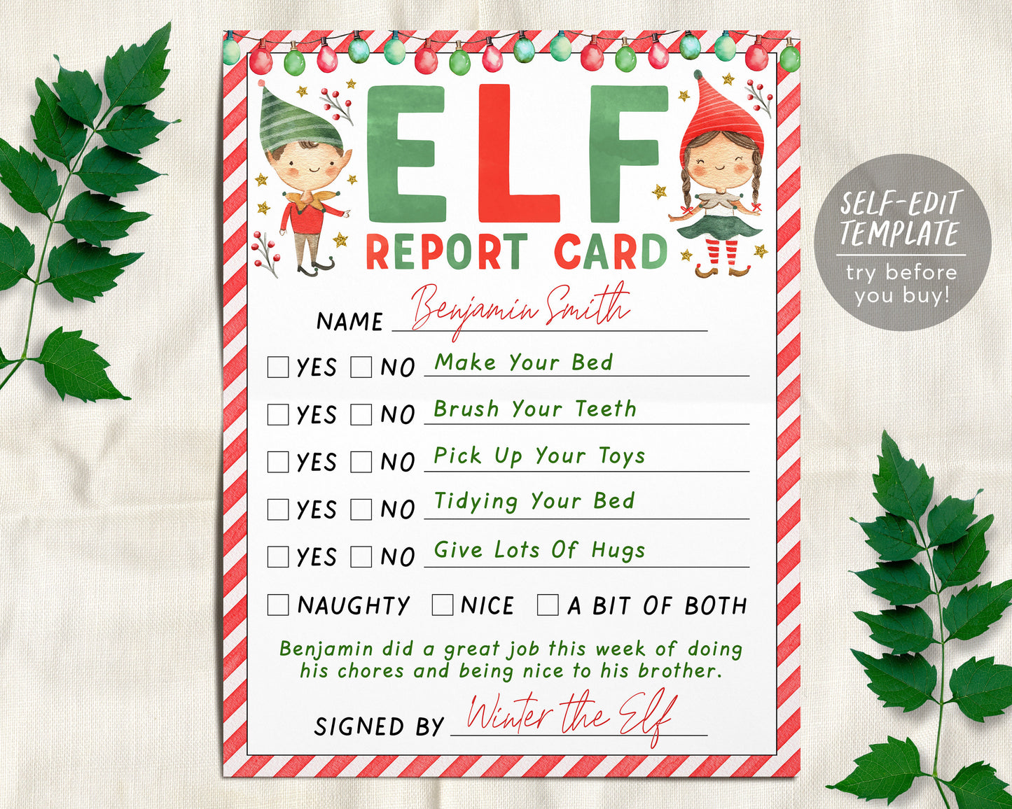 Elf Report Card Editable Template, Christmas Elf Report Letter Naughty Or Nice, Santa Claus Report Card, North Pole Official Santa Mail