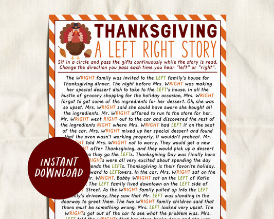 Thanksgiving Left Right Game, Left Right Story Pass the Gift Exchange Game, Fall Thanksgiving Office Party Icebreaker for Kids And Adults